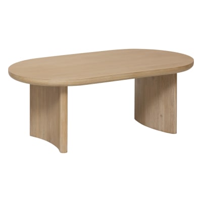 Table basse aspect bois avec plateau ovale naturel 110 x 60