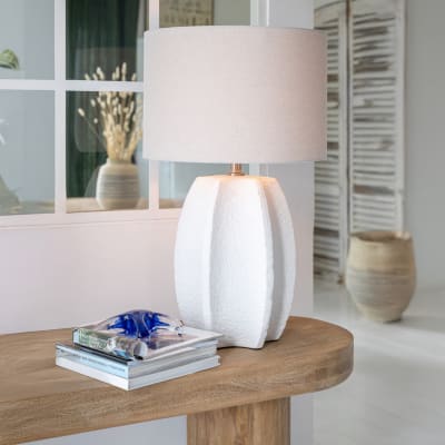 Lampe à poser en poterie avec pied sculpté céramique blanc 41 x 40