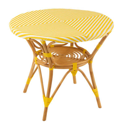 Table de jardin en rotin et bambou tressé jaune 89 x 90
