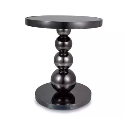 Table d'appoint ronde en verre et acier finition brillante   noire