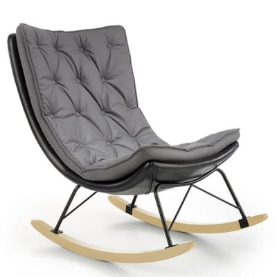 Rocking chair design avec structure en acier noir et bois massif