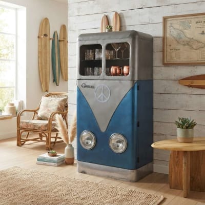 Meuble bar van en acier bleu 71x43x152 cm