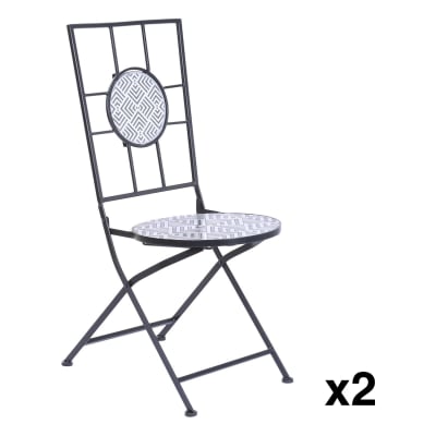 Lot 2 chaises extérieur en acier et pierre gris 50x39x93 cm