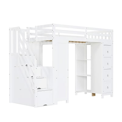 Lit mezzanine pour enfants en bois massif avec bureau blanc 90x200 cm