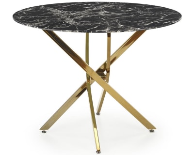 Table  avec plateau aspect marbre noir et pied doré 100cm