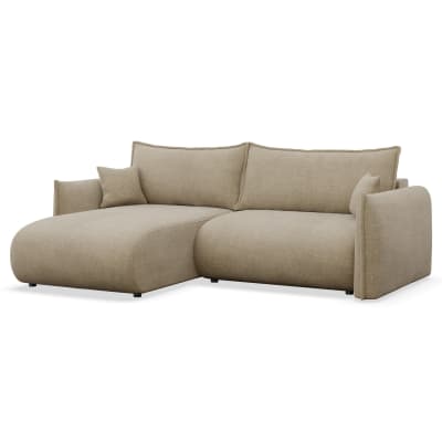 Canapé d'angle convertible, angle à gauche, chenille beige clair