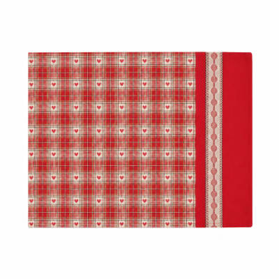Set de table réversible à carreaux rouges et motifs cœurs - 33x48cm