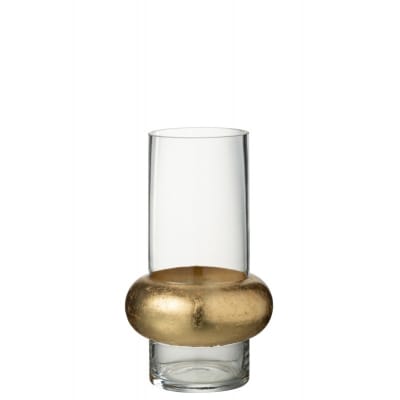Vase cylindrique avec bague doré en verre transparent 14x14x25 cm
