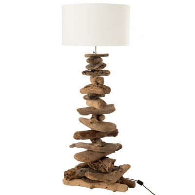 Lampe avec abat jour et pied morceau de bois en bois naturel 42x42x90