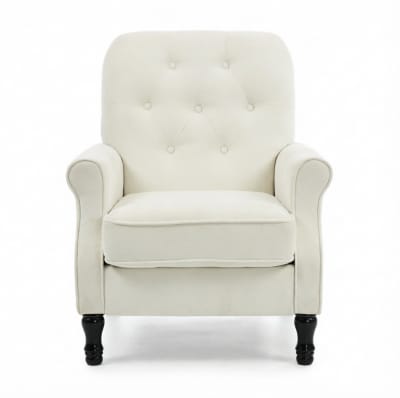 Fauteuil 1 place en tissu lin avec coussin épais et ressorts, crème