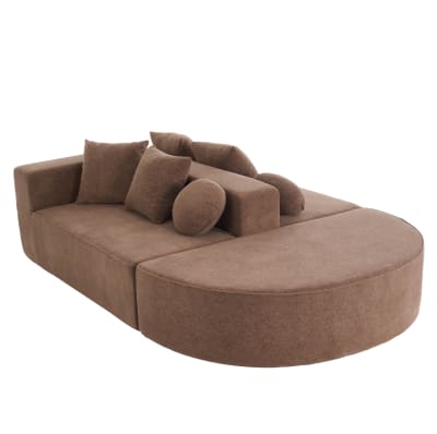 Canapé cloud modulable 5 places en chenille, canapé d’angle marron