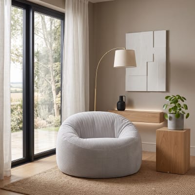 Pouf déhoussable velours côtelé épais 100 cm gris clair