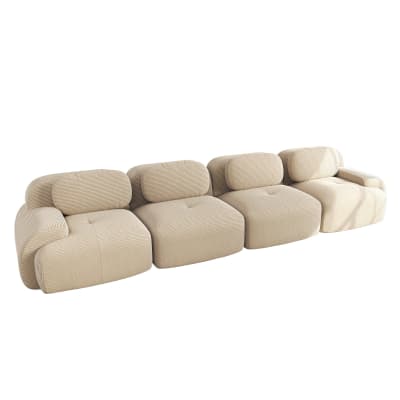 Canapé modulable 4 places en velours beige et accoudoirs courbés