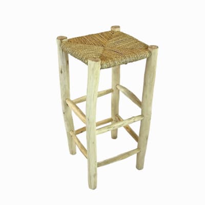 Tabouret haut avec assise en fibre naturelle et pieds en bois 75cm