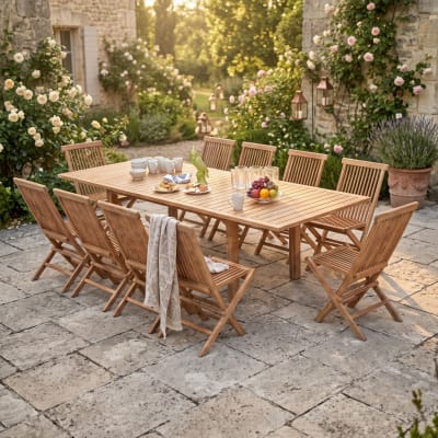Ensemble de jardin en teck massif 10 places