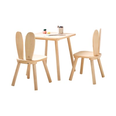 Ensemble 2 chaises et table enfant en contreplaqué marron
