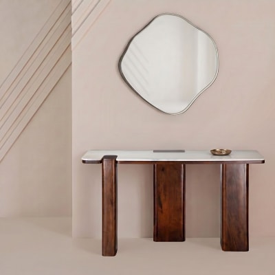 Console en bois de manguier et marbre