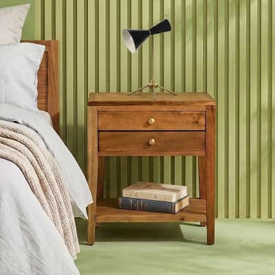 Chevet 2 tiroirs bois massif vieilli