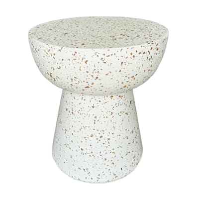 Table d'appoint tabouret bas en pierre terrazzo blanc, d.40 x 45 cm