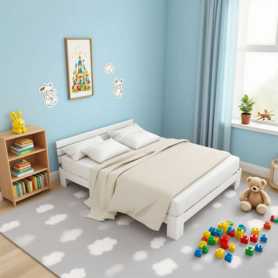 Cadre lit enfant 140x200 blanc bois naturel, avec rangement