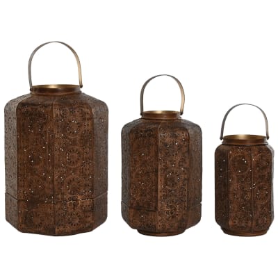 Ensemble de 3 bougeoirs en acier marron 26x26x38 cm