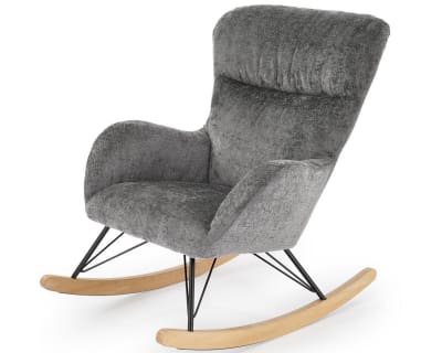 Rocking chair en tissu de polyester gris avec pied en bois massif