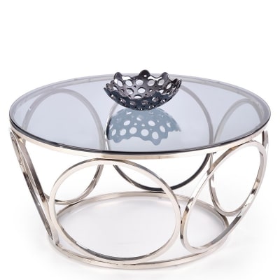 Table basse ronde acier chromé & verre fumé 80cm