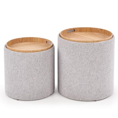 Ensemble de deux poufs avec coffre en tissu de polyester gris