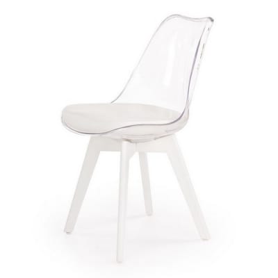 Chaise scandinave bois blanc et coque transparente
