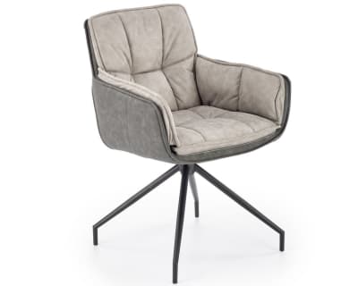 Chaise bi matière cuir et tissu de polyester gris clair