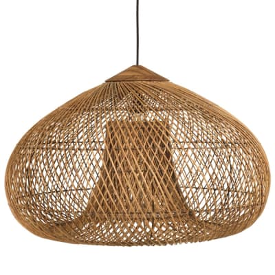 Suspension 80x80cm en rotin couleur naturelle et bois de teck recyclé