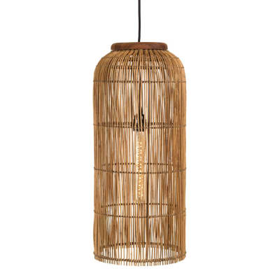 Suspension 28x28cm en rotin couleur naturelle et bois de teck recyclé