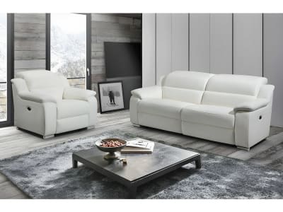 Ensemble canapé fauteuil cuir blanc