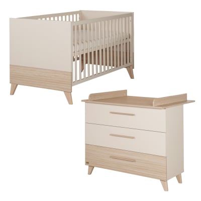 Set de meubles bébé duo en cachemire et décor chêne