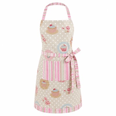 Tablier de cuisine avec poche - motif cupcakes & rayures roses - rose