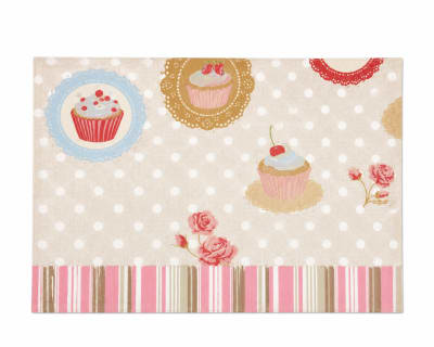 Set de table cupcakes & rayures roses en coton - 33x48cm - rose