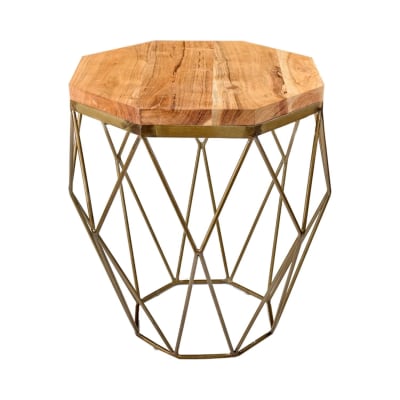 Table basse octogonale en acacia pied en fer doré 50x50x50cm