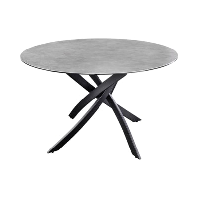 Table en céramique effet pierre grise, verre et pieds en fer d120cm