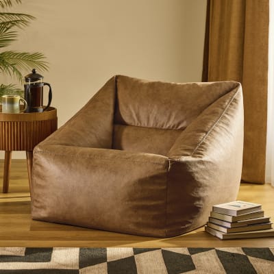 Pouf poire fauteuil en simili cuir végan brun
