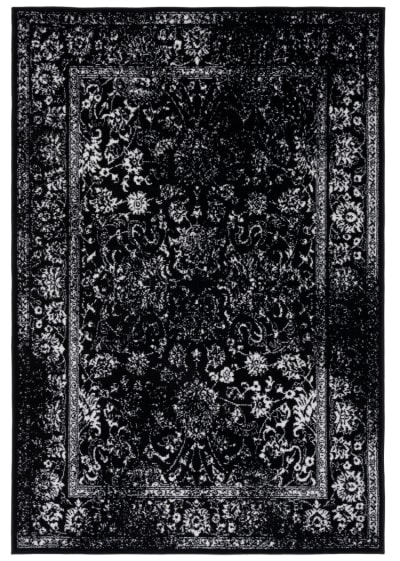 Tapis vintage patiné en polypropylène noir/blanc, 91 x 152 cm
