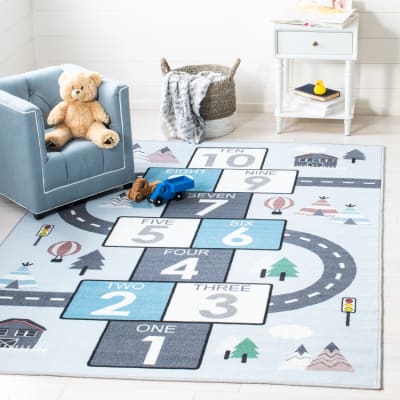 Tapis moderne en polyester gris/bleu, 201 x 274 cm