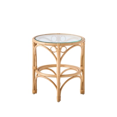 Table basse rotin plateau verre