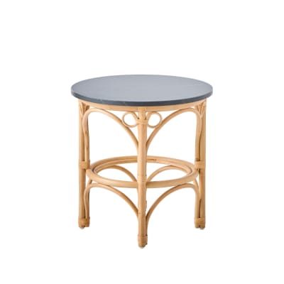 Table basse rotin plateau noir