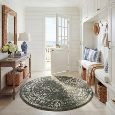 Tapis vintage patiné en polypropylène vert/blanc, 183 x 183 cm