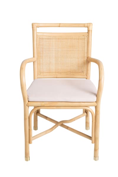 Fauteuil de table rotin et velours rose