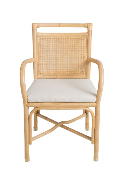 Fauteuil de table rotin et tissu lin