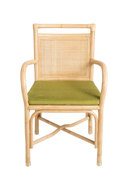 Fauteuil de table rotin et velours vert