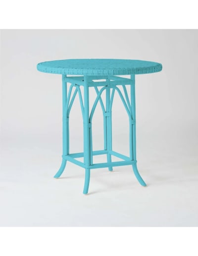 Table rotin laqué bleu azur