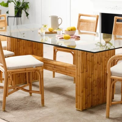Pied de table rectangulaire en marqueterie rotin beige