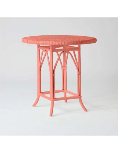 Table rotin laqué corail